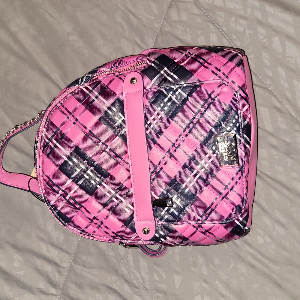 66. NYC Madden Pink Plaid Backpack
